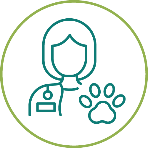 dark green drawing of a womans head and shoulders inside of a light green circle